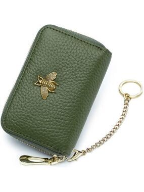 RFID Credit Card Holder Small Leather Wallet Zipper Card Case for Women Bee